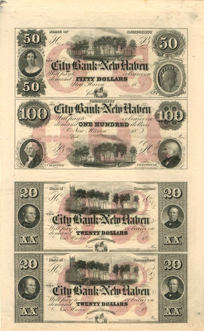 City Bank of New Haven - Uncut Obsolete Sheet - Broken Bank Notes